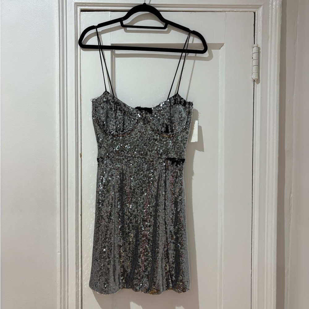 RARE LONDON sequin corset top Elegant Silver Sequin Dress